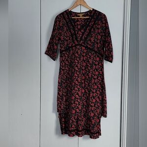 April Cornell Black and Red Floral Cottagecore Dress